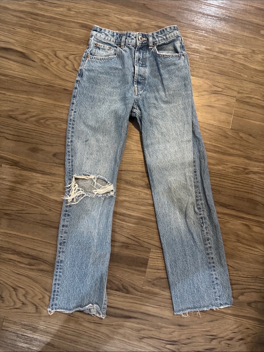 Girls Light Blue Distressed Straight-Leg Jeans